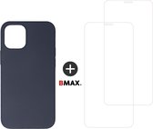 BMAX Telefoonhoesje geschikt voor iPhone 12 Pro Max - Siliconen hardcase hoesje donkerblauw - Met 2 screenprotectors