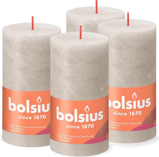Bolsius - Bougie rustique - Grijs clair - 13cm - 4 pièces