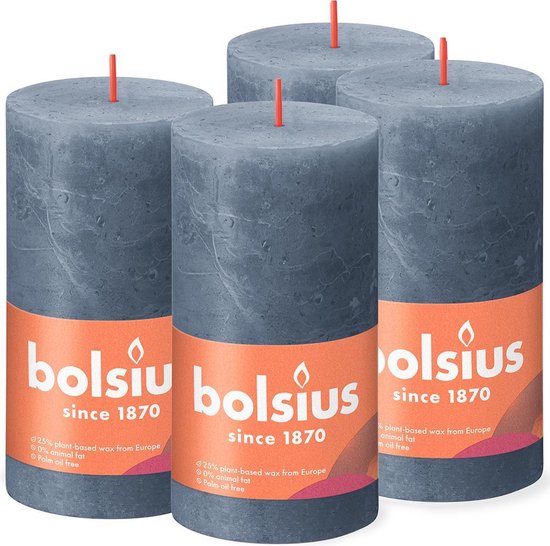 Bolsius - Rustieke Kaars - 4 Stuks - Donker Blauw - Twilight Blue - 13cm