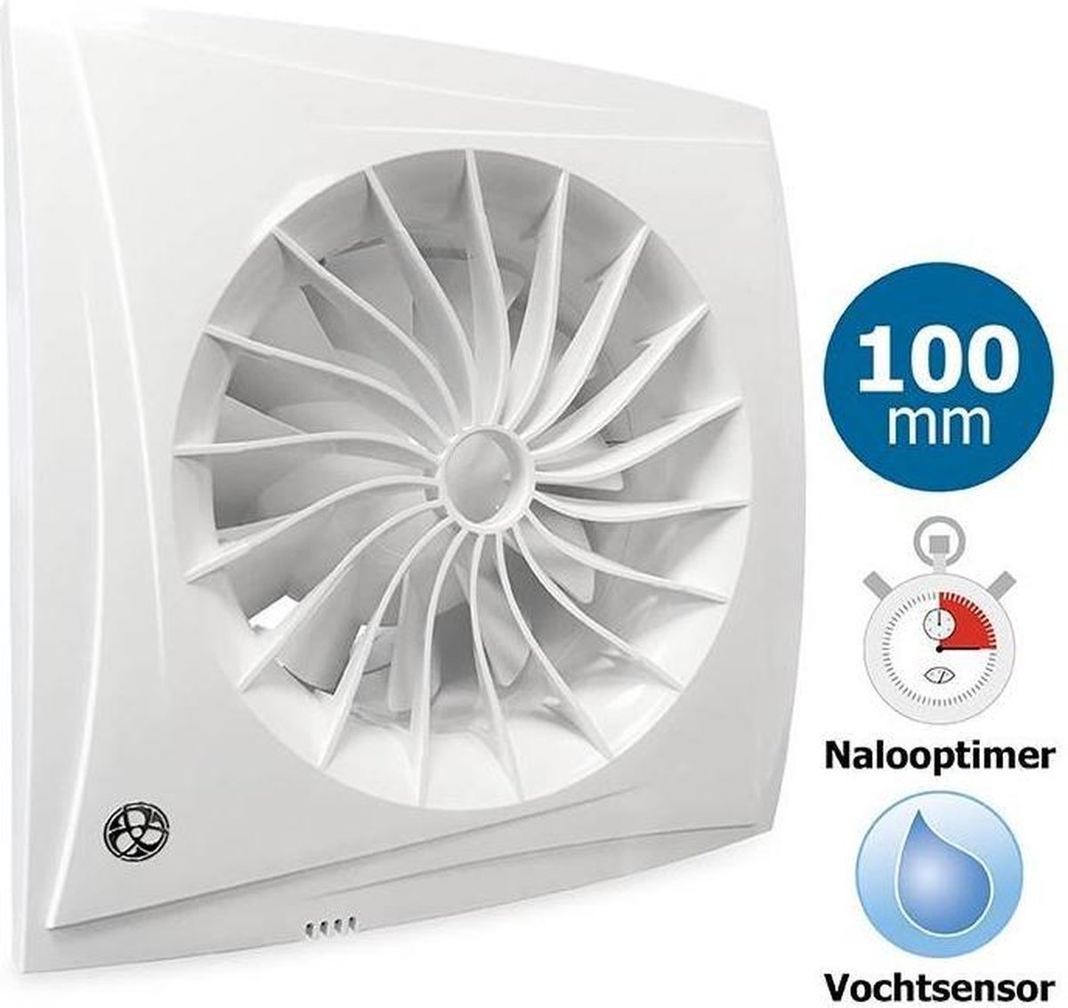 Blauberg badkamer/toilet ventilator sileo Ø 100mm timer vochtsensor