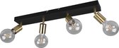 LED Plafondspot - Trion Zuncka - E27 Fitting - 4-lichts - Rechthoek - Mat Zwart/Goud - Aluminium - BSE