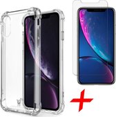 Apple iPhone Xr hoesje - iphone xr shock case transparant - iphone xr hoesjes - hoesje iphone xr + iphone xr screen protector glas tempered glass screenprotector