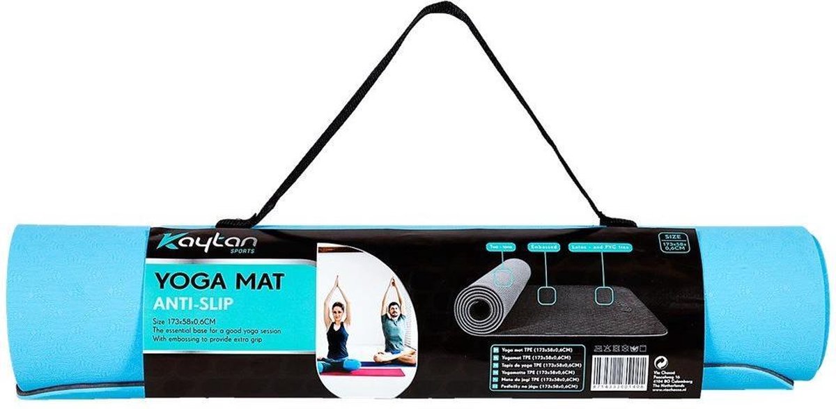 Kaytan Anti Slip Yoga Mat - Aquablauw - Inclusief Draagriem - 59 x 174 x 0.6 cm