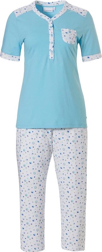 Hemelsblauwe katoenen pyjama met korte mouwen en knoopjes 'mysterious cirkels'