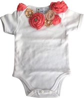 Baby Rompertje voor Meisje - Baby Body Kirei Sui - Wit met Koraal Roosjes - 3-6 Maanden