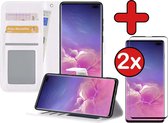 Samsung S10 Hoesje Book Case Met 2x Screenprotector - Samsung Galaxy S10 Hoesje Wallet Case Portemonnee Hoes Cover - Wit