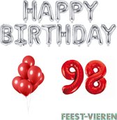 98 jaar Verjaardag Versiering Ballon Pakket Rood & Zilver