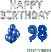 98 jaar Verjaardag Versiering Ballon Pakket Blauw & Zilver