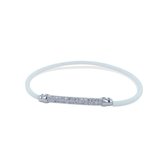 Silventi 910481807 Zilveren Armband - Rekarmband - Dames - Wit - Silicone - Rechthoek - Zirkonia - 20 cm - Rhodium - Zilver