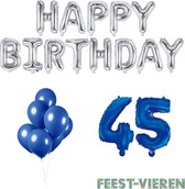 45 jaar Verjaardag Versiering Ballon Pakket Blauw & Zilver