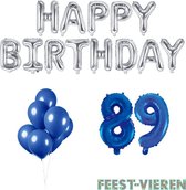 89 jaar Verjaardag Versiering Ballon Pakket Blauw & Zilver