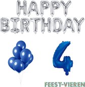 4 jaar Verjaardag Versiering Ballon Pakket Blauw & Zilver