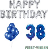 38 jaar Verjaardag Versiering Ballon Pakket Blauw & Zilver