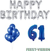 61 jaar Verjaardag Versiering Ballon Pakket Blauw & Zilver