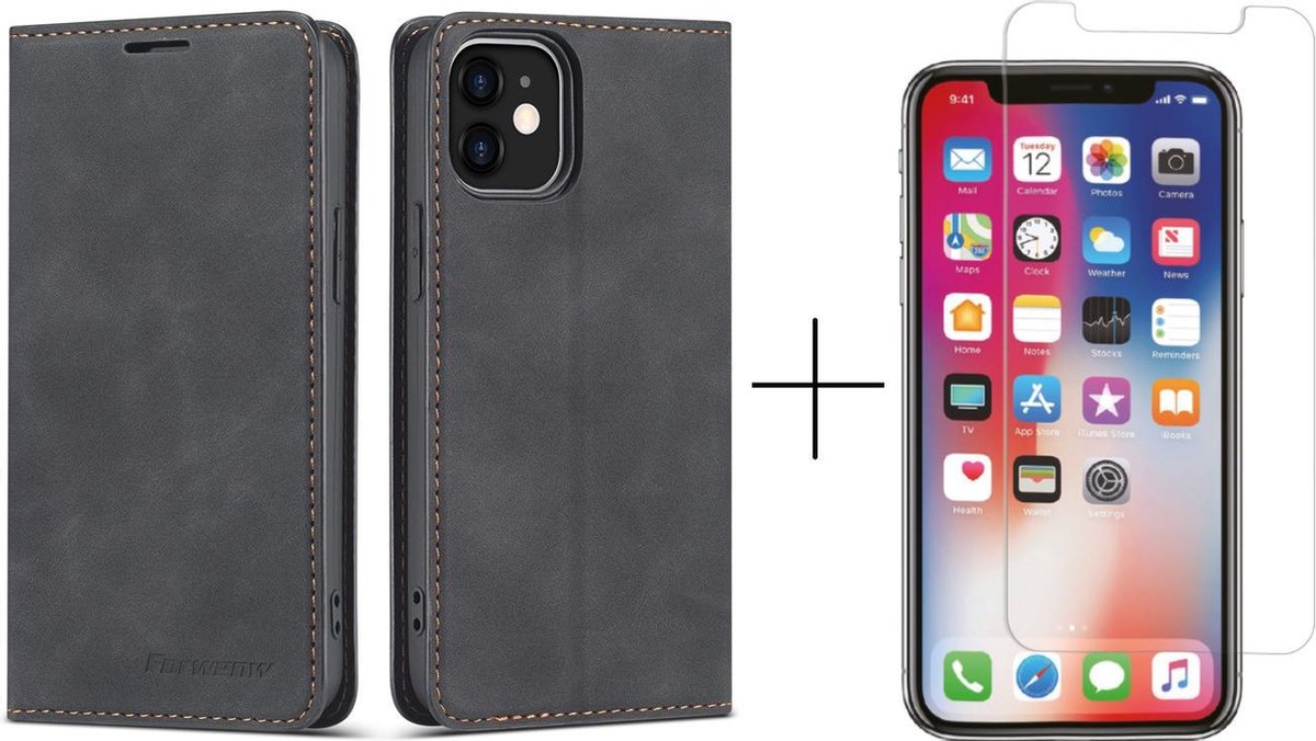 Apple iPhone 11 Telefoonhoesje | Hoogwaardig Leren Bookcase | Portemonnee | Zwart + 1x screenprotector