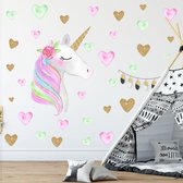 Muursticker Kinderkamer | Wanddecoratie Babykamer | Decoratie Jongens & Meisjes | 3D Stickers | Hartjes Eenhoorn