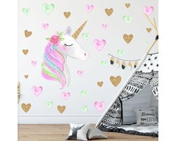 Muursticker Kinderkamer | Wanddecoratie Babykamer | Decoratie Jongens & Meisjes | 3D Stickers | Hartjes Eenhoorn