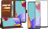 Samsung Galaxy A52 Hoesje - Book Case Leer Wallet - Bruin - Met Full Screenprotector