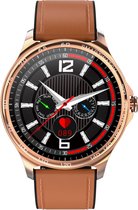 Belesy® MARS - Smartwatch Dames - Smartwatch Heren - Horloge - Bloeddruk - ECG - Stappenteller - 1.3 inch - Kleurenscherm - Full Touch – Rosé Goud - Leer - Bruin - Moederdag