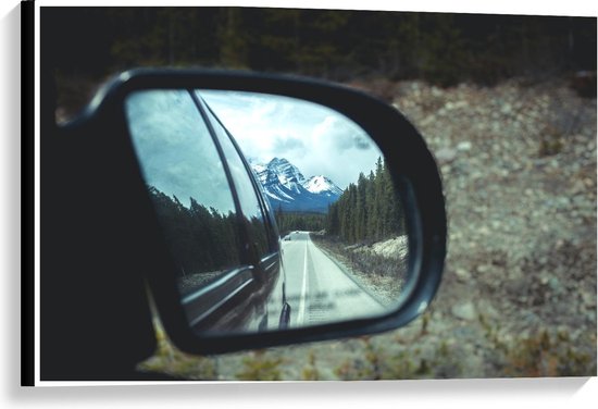 Toile - Montagnes vues dans le miroir d'une voiture - 90x60cm Photo sur Toile Peinture (Décoration murale sur Toile)