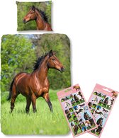 Good Morning Dekbedovertrek bruin Paard-140 x 220 cm, Paarden dekbed-katoen , met Paardenstickers set