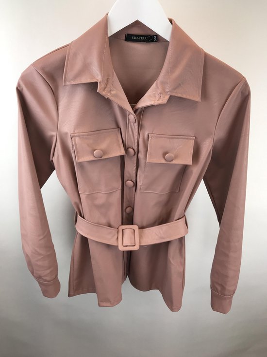 nikkel Graf Nodig hebben imitatie leer blouse/jas oud roze kraag ceintuur knopen | bol.com
