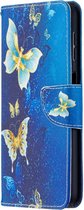 Goud blauw vlinder agenda book case hoesje Telefoonhoesje geschikt voor Samsung Galaxy A32 5G