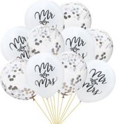confetti ballon huwelijk 30 cm , Mrs. & Mr zilver 5 stuks kindercrea