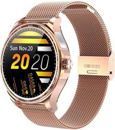 Belesy® MARS - Smartwatch Dames - Smartwatch Heren - Horloge - Bloeddruk - ECG - Stappenteller - 1.3 inch - Kleurenscherm - Full Touch – Rosé Goud - Staal - Moederdag