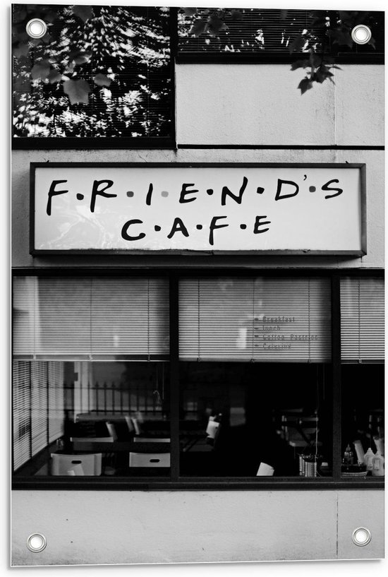 Tuinposter – ''Friends Cafe'' (zwart/wit) - 40x60cm Foto op Tuinposter  (wanddecoratie voor buiten en binnen)
