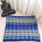 Zabuton – Meditatiemat – Zitkussen - Thais kussen/mat – Extra groot - Kapokvulling – 70x70cm - Blauw
