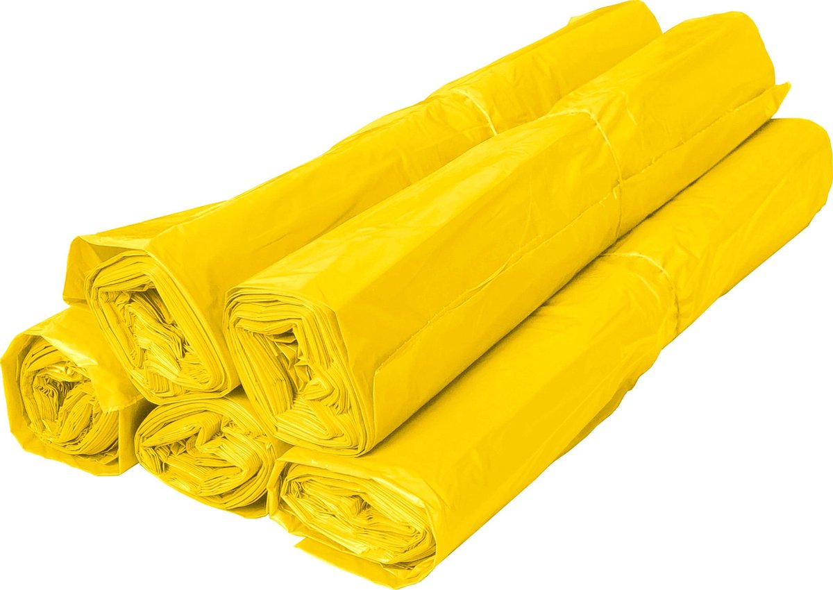 Afvalzakken geel 120 liter | 70x100 cm HDPE T25 | Doos 500 stuks | Gele vuilniszakken
