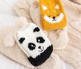 Dames sokken - 2 paar - fluffy sokken - huissokken - winter - warm - panda - vos - zwart - wit - bruin - oranje - 36-40 - cadeau - voor haar