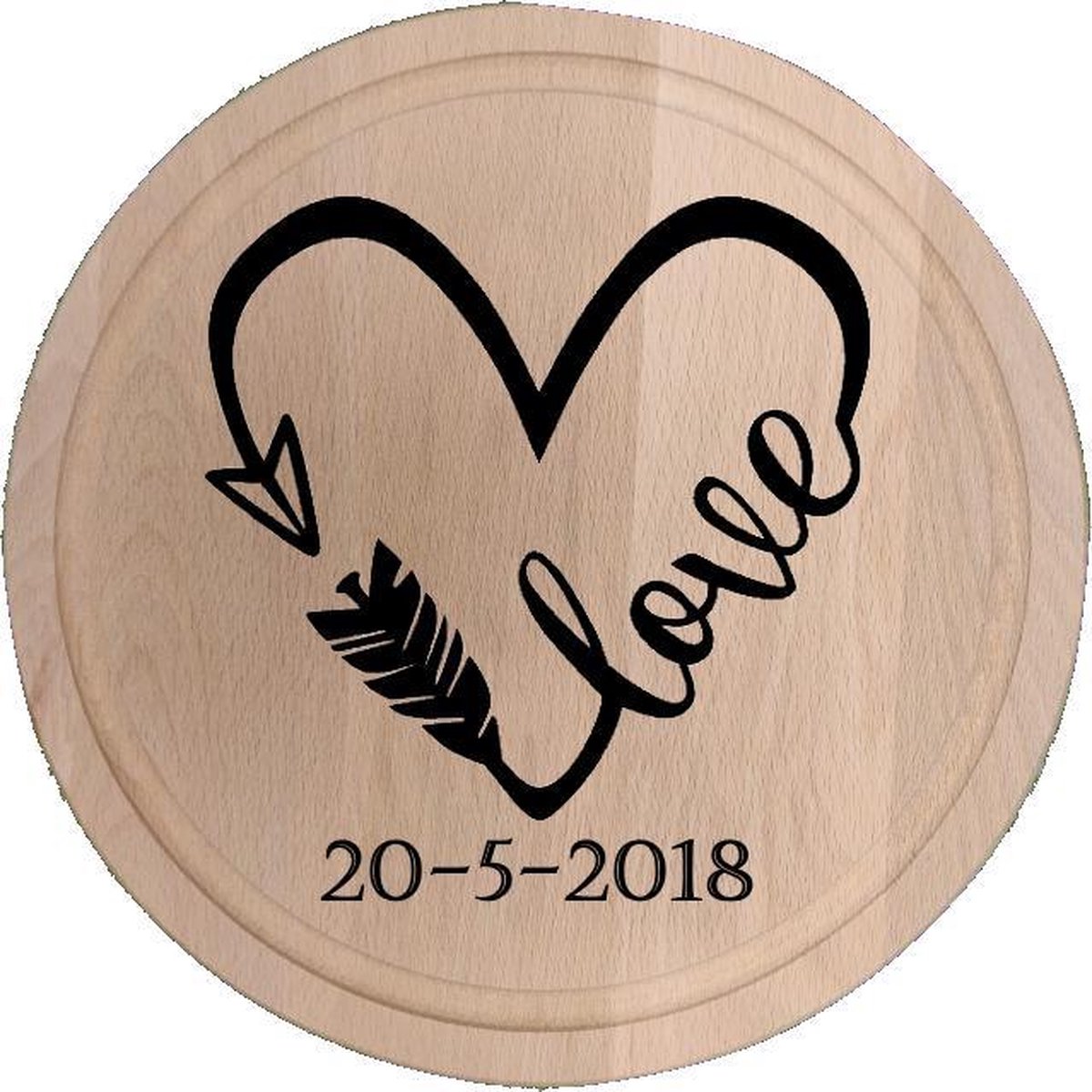 Snijplank Met eigen naam en datum- Rond - Ook eigen ontwerp mogelijk - Perfect cadeau voor valentijn - Beuken hout - 25x35cm - Snijplank