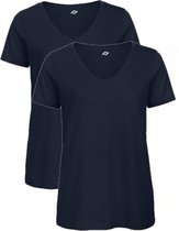 Senvi Dames 2-pack V-hals T-shirt 100% Katoen (Biologisch) Blauw - L