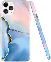 Apple iPhone 11 Pro Backcover - Blauw / Roze - Marmer - Soft TPU hoesje