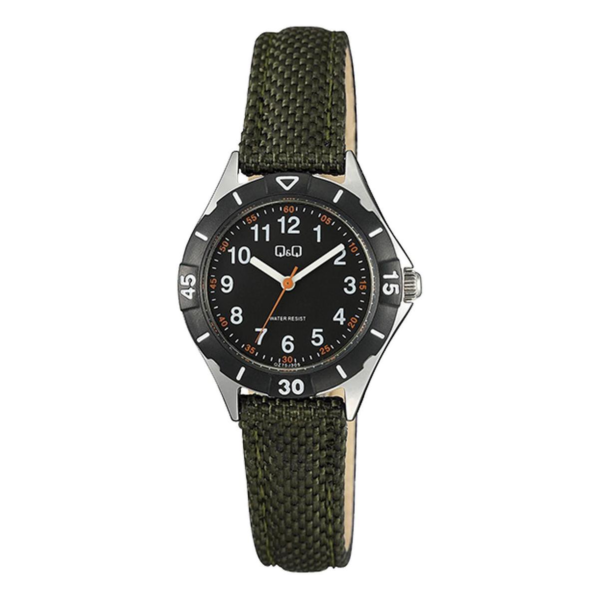 Q&Q kinderhorloge met een groene lederen band