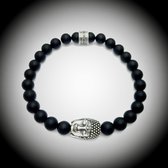 Natuursteen Armband met 925 Sterling Zilver Buddha / Boedha Bedel van 13 gram Zilver , Handgemaakte Edelsteen Armband met 8mm (Matte Onyx) kralen .