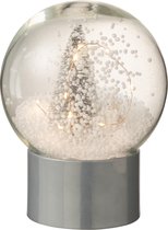 J-Line Sneeuwbal Deco Kerst Sneeuw Led Glitter Zilver Set van 2 stuks