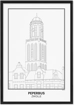 SKAVIK Peperbus - Zwolle - Poster met houten lijst (zwart) 50 x 70 cm