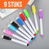 Bablue Whiteboard Stiften - Whiteboard Marker - 9 Stuks - Verschillende Kleuren - Magnetische Markers Set - Stift Magnetisch en gekleurd - Stiften Kinderen - Stiften voor Volwassenen - Met Wi