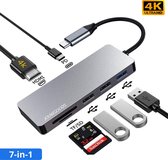 JouwGoods® 7-in-1 USB C Hub - Adapter - Splitter - Docking Station Laptop - 3x USB - 4K HDMI - USB-C Oplader - Micro SD/TF - Power Delivery - Space Gray