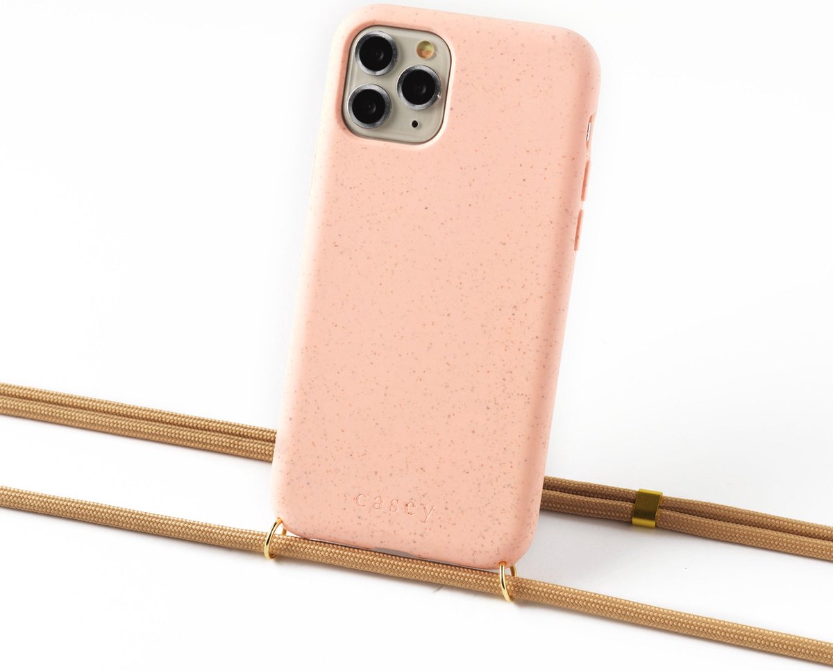 Duurzaam hoesje roze Apple iPhone 12 mini met koord salmon