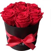 Fleurs de ville - Flowerbox met longlife rozen - Lang houdbare, echte rozen in doos - Gevriesdroogde rozen - 7 rozen - Ronde doos zwart - Light Red
