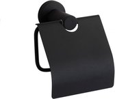 WC Rolhouder - Toiletrolhouder Zwart met klep - wc-rol houder - Roestvrijstaal - Square Toiletrolhouders Hangend