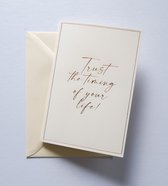 Luxe wenskaarten met rosé goudfolie – “Trust the timing of your life” – set 3 dubbele kaarten – incl enveloppen