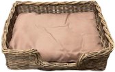 Fuerte KUBU Rieten Hondenmand rechthoek 62 x 50 x 20 cm + Taupe kussen