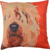 Clayre & Eef Kussenhoes 43*43 cm Bruin, Rood, Geel Polyester Vierkant Hond Sierkussenhoes Kussen hoes