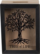 Clayre & Eef Spaarpot 13*7*17 cm Bruin Hout Glas Rechthoek Boom Tree Of Life Leuke Spaarpot Spaarvarken