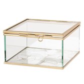 Clayre & Eef Glazen Sieradendoos 12*12*6 cm Transparant Glas Juwelendoos Sieradenbox Sieradenkist